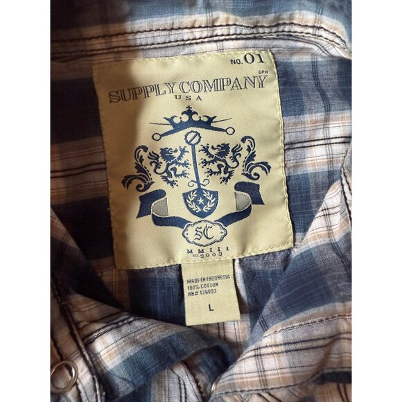 Supply Company Shirt Large Men Pearl Snap Button Down Blue Plaid Western - Picture 5 of 10